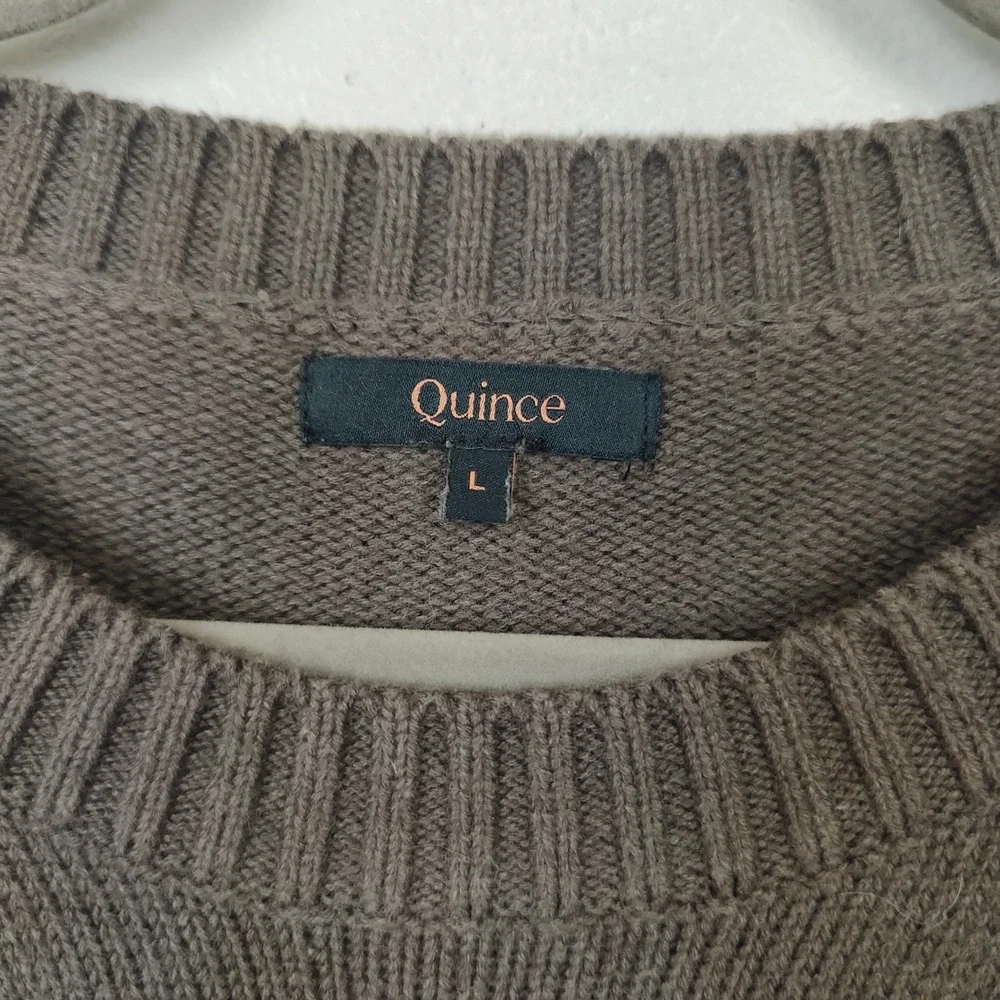 Quince Organic Cotton Boyfriend Crew Sweater Womens Large Brown Ribbed Oversized_6